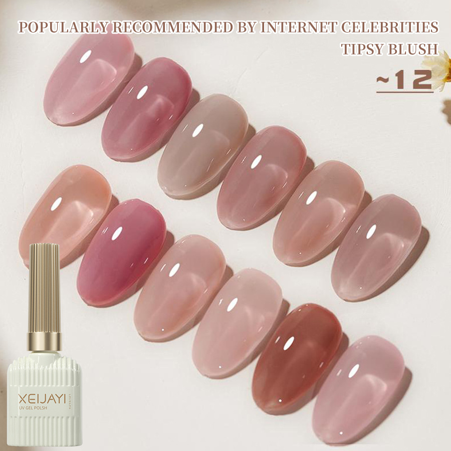 12 Shades of Nude Pink Gel Nail Polish - UV Soak Off Varnish in Pores and skin Tone, 15ml Jade Nail Artwork Gel Lacquer