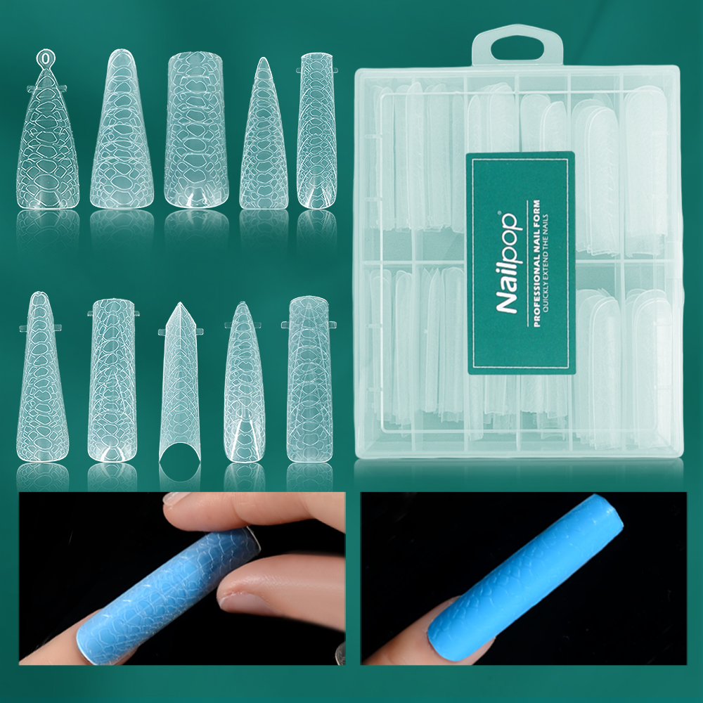 Nailpop 3D Snake Pores and skin Design UV Gel Plastic Mould for Quick Almond Stiletto Coffin Nail Manicure